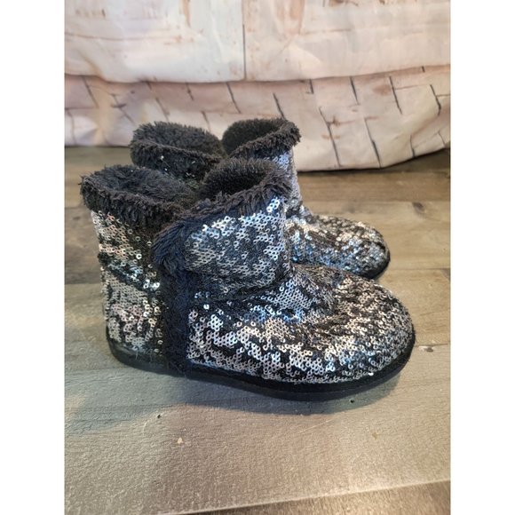 Sonoma black sequin youth plush boots 12 - Picture 3 of 5